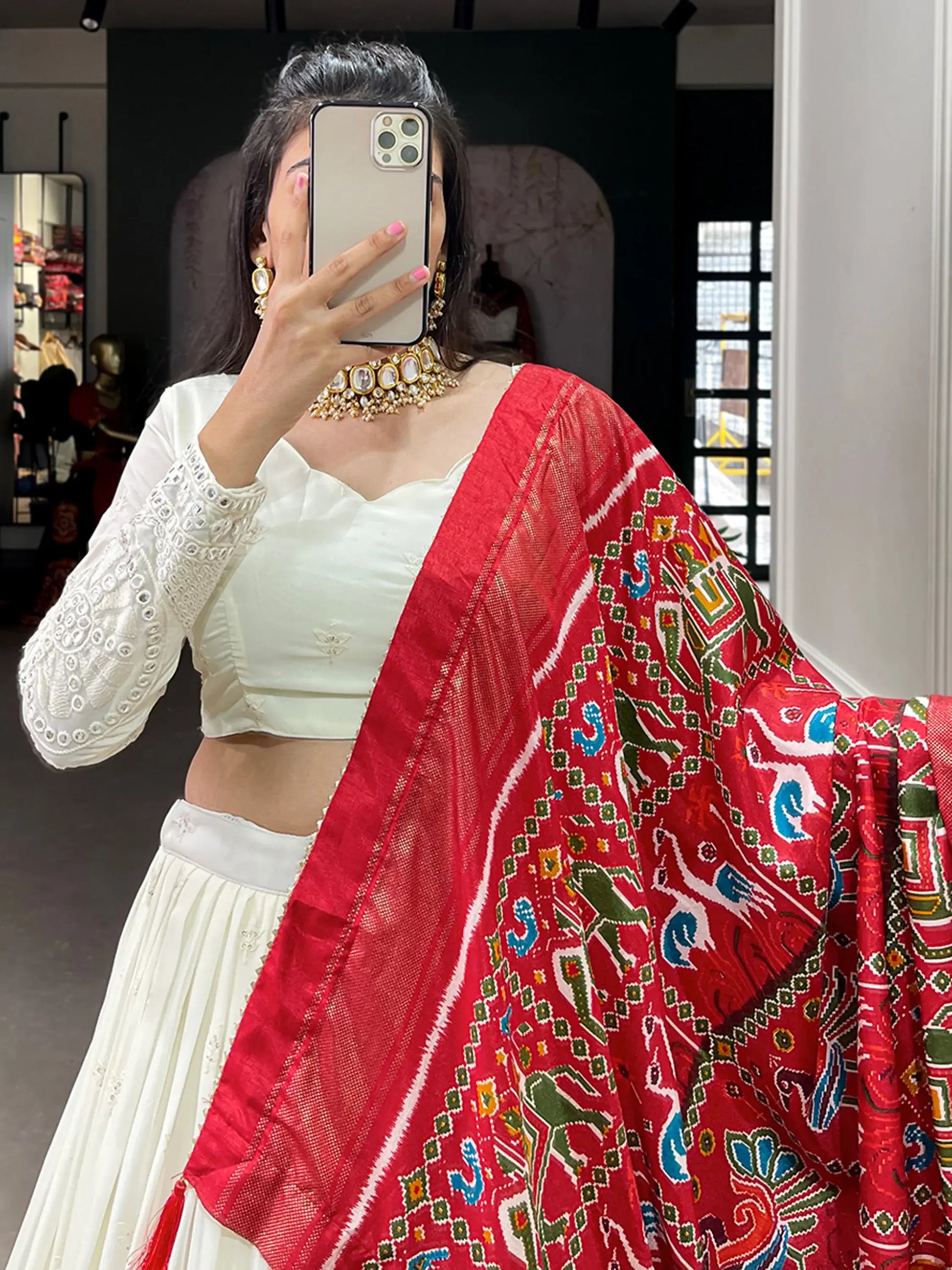 Adorable Off-White Mirror Work Georgette Festival Wear Lehenga Choli - Zeel Clothing