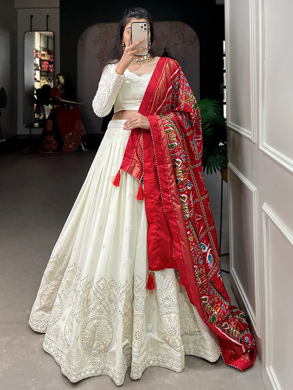 Adorable Off-White Mirror Work Georgette Festival Wear Lehenga Choli - Zeel Clothing