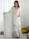 Adorable Off-White Sequins Chinon Eid Special Sharara Suit With Dupatta - Zeel Clothing