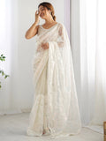 Adorable Off-White Sequins Net Event Wear Saree With Blouse - Zeel Clothing