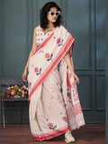Adorable Off-White Weaving Linen Traditional Saree With Blouse - Zeel Clothing