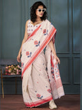 Adorable Off-White Weaving Linen Traditional Saree With Blouse - Zeel Clothing