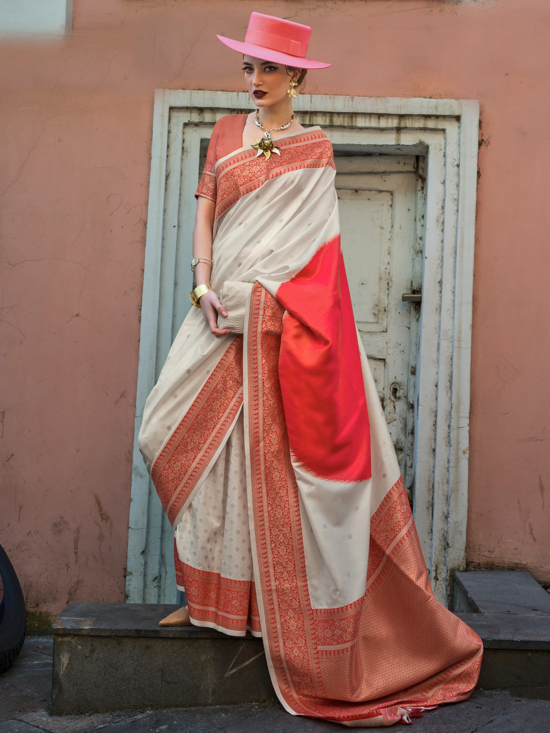 Adorable Off-White Zari Weaving Silk Event Wear Saree With Blouse - Zeel Clothing