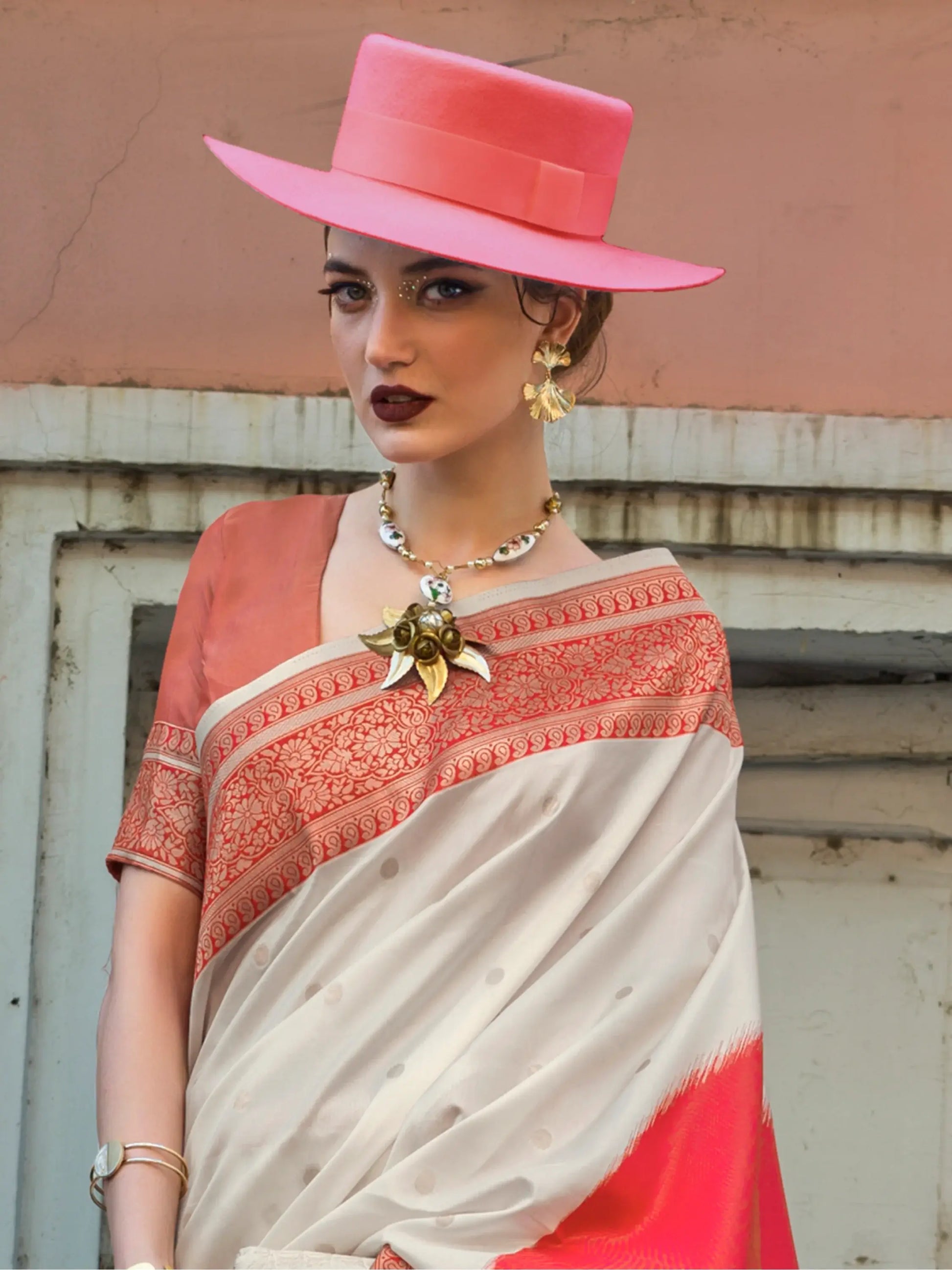 Adorable Off-White Zari Weaving Silk Event Wear Saree With Blouse - Zeel Clothing