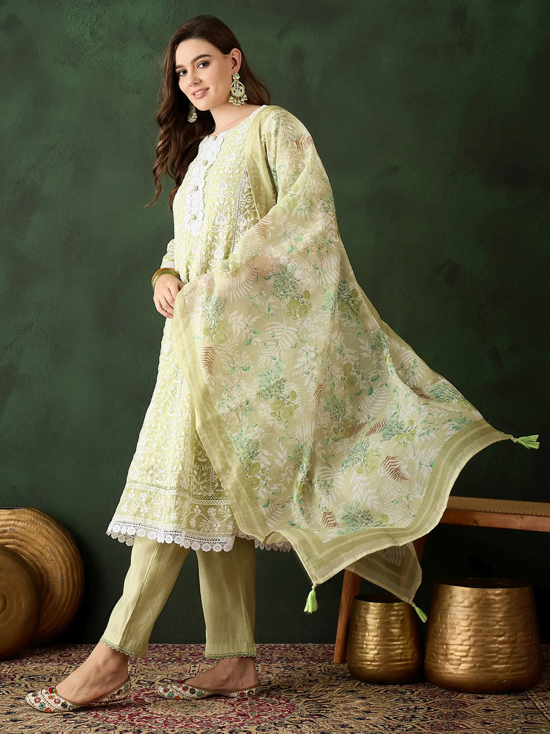 Adorable Olive Green Embroidered Organza Event Wear Pant Suit - Zeel Clothing