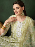 Adorable Olive Green Embroidered Organza Event Wear Pant Suit - Zeel Clothing