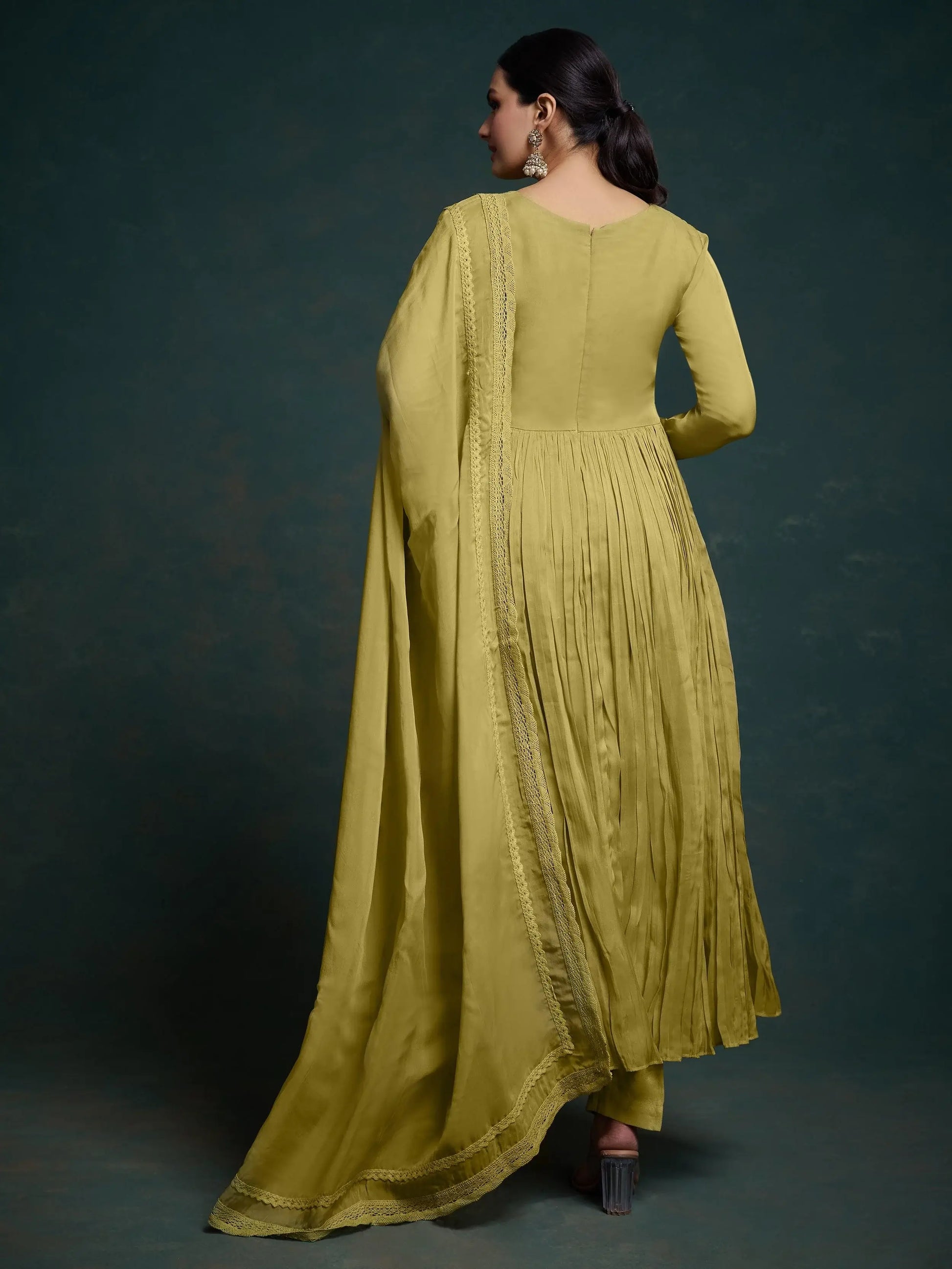 Adorable Olive Green Organza Traditional Salwar Suit With Dupatta - Zeel Clothing