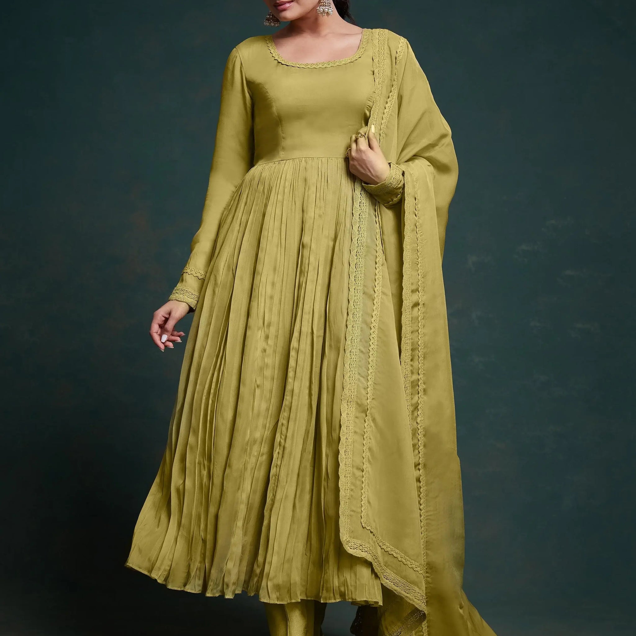 Adorable Olive Green Organza Traditional Salwar Suit With Dupatta - Zeel Clothing