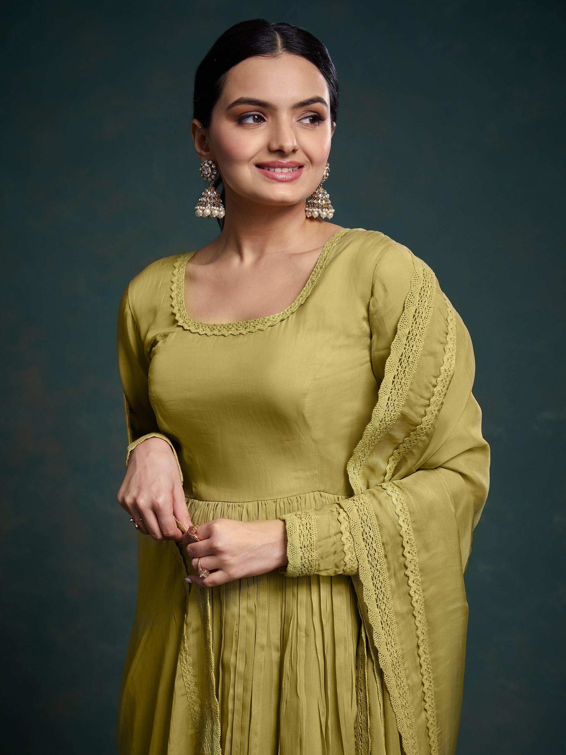 Adorable Olive Green Organza Traditional Salwar Suit With Dupatta - Zeel Clothing