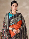 Adorable Orange Digital Printed Pashmina Event Wear Saree With Shawl - Zeel Clothing