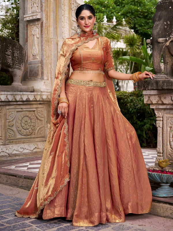 Adorable Orange Embroidered Organza Festive Wear Lehenga Choli With Dupatta