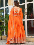 Adorable Orange Sequins Silk Event Wear Gown With Dupatta - Zeel Clothing