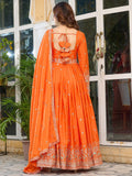 Adorable Orange Sequins Silk Event Wear Gown With Dupatta - Zeel Clothing