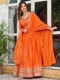 Adorable Orange Sequins Silk Event Wear Gown With Dupatta - Zeel Clothing