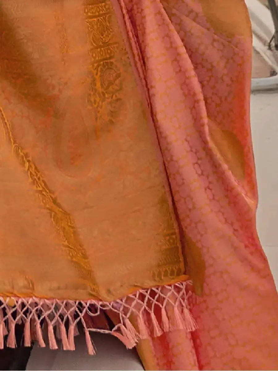 Adorable Orange Woven Satin Silk Classic Saree With Blouse - Zeel Clothing