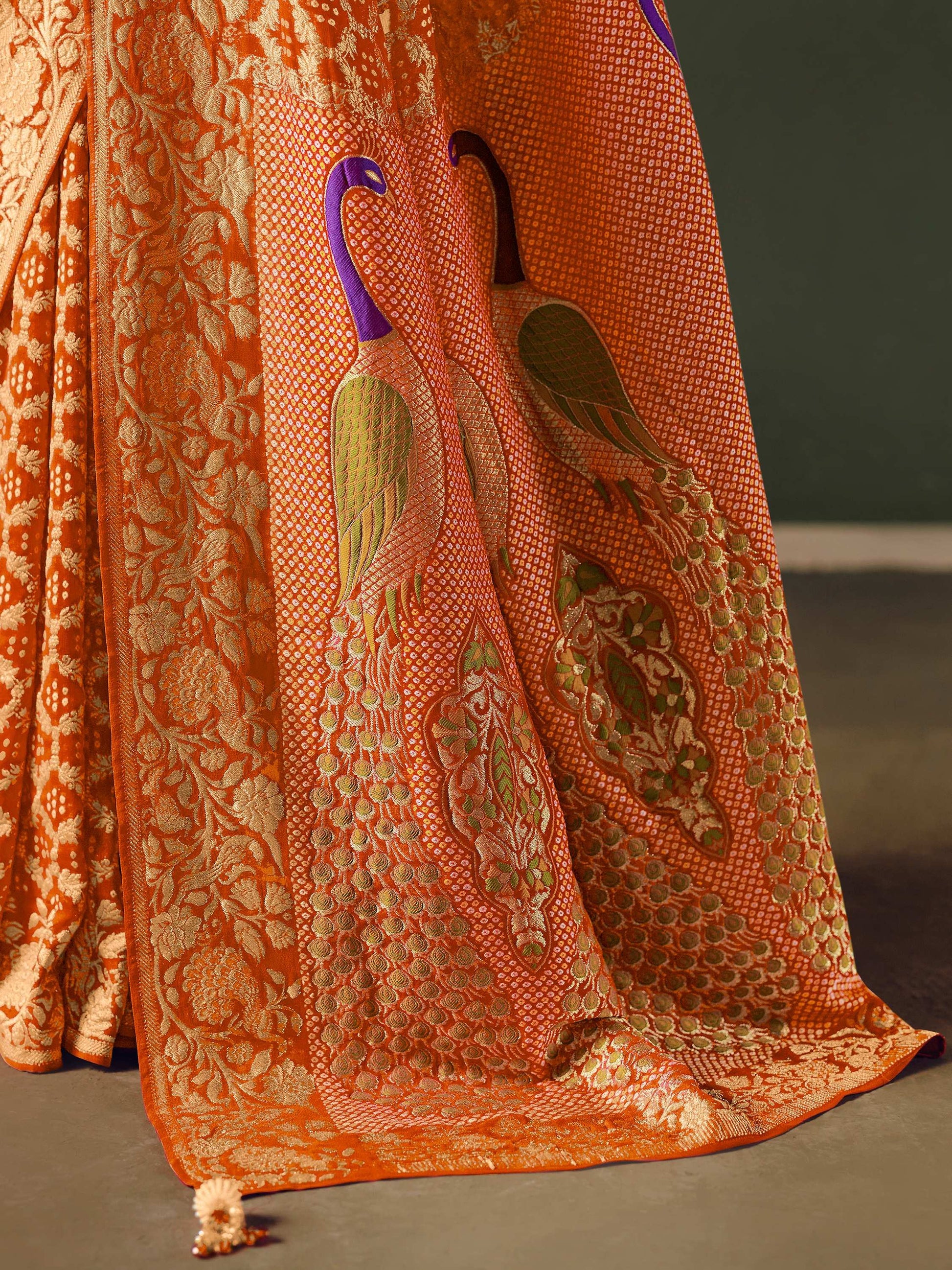 Adorable Orange Zari Weaving Work Silk Festive Wear Saree With Blouse