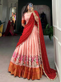 Adorable Peach Thread Work Cotton Traditional Half Saree Lehenga - Zeel Clothing