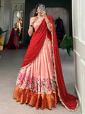 Adorable Peach Thread Work Cotton Traditional Half Saree Lehenga - Zeel Clothing