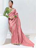 Adorable Peach Thread Work Organza Engagement Wear Saree - Zeel Clothing