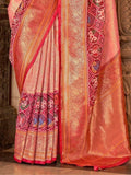 Adorable Peach Zari Weaving Silk Wedding Wear Saree With Blouse - Zeel Clothing