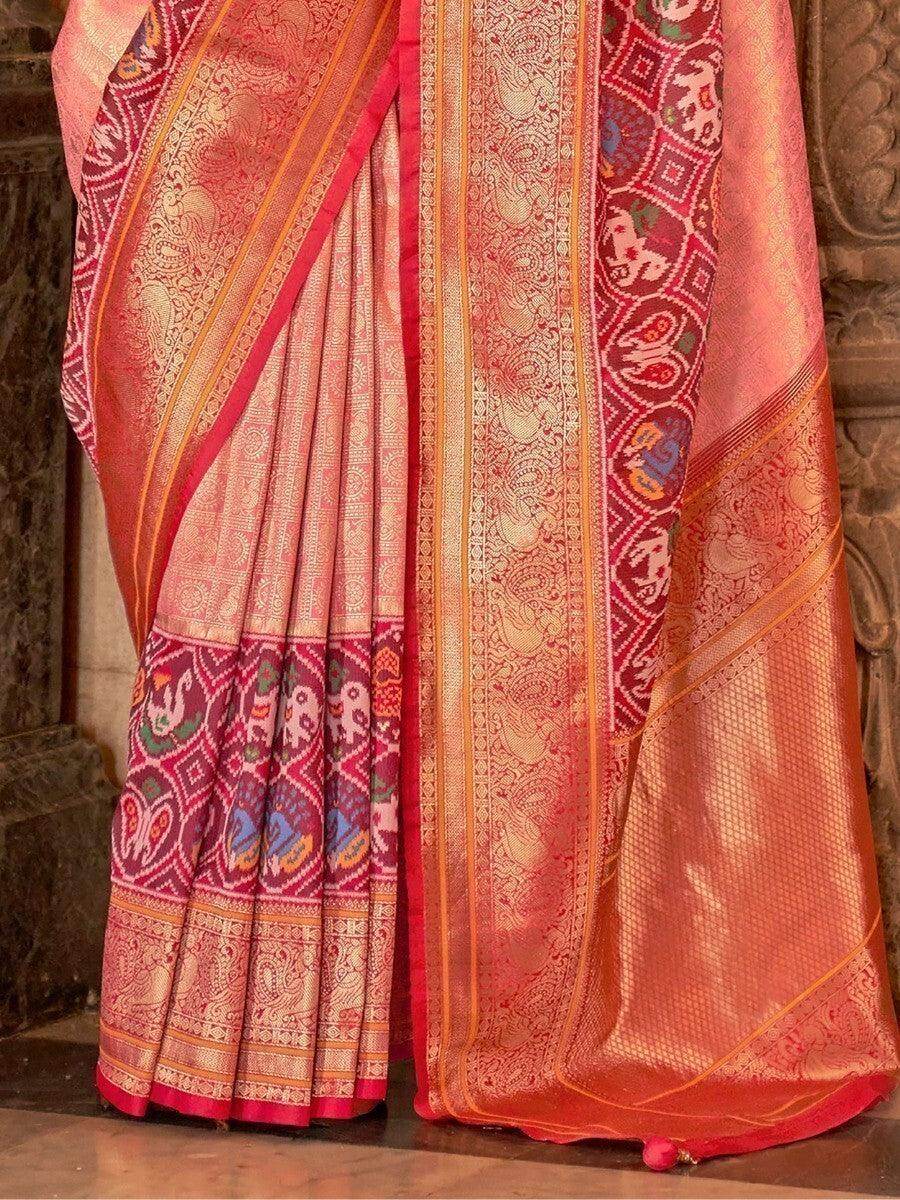 Adorable Peach Zari Weaving Silk Wedding Wear Saree With Blouse - Zeel Clothing