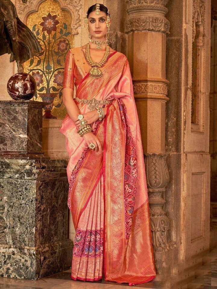 Adorable Peach Zari Weaving Silk Wedding Wear Saree With Blouse - Zeel Clothing