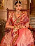 Adorable Peach Zari Weaving Silk Wedding Wear Saree With Blouse - Zeel Clothing