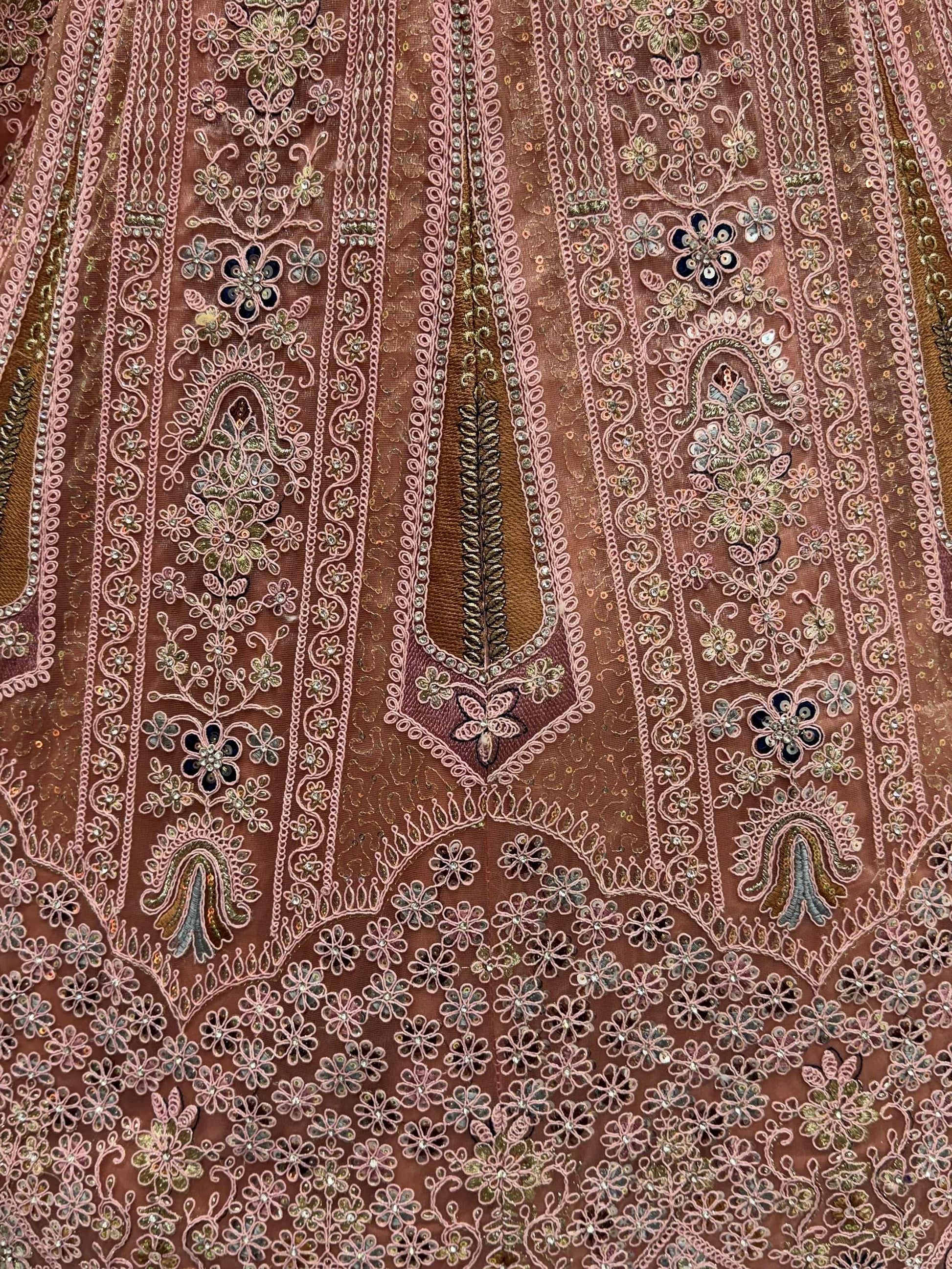 Adorable Peach Zircon Work Net Wedding Wear Lehenga Choli With Dupatta