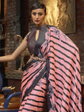 Adorable Pink & Black Printed Satin Party Wear Saree With Blouse - Zeel Clothing