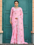 Adorable Pink Embroidered Cotton Festival Wear Saree With Blouse - Zeel Clothing