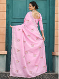 Adorable Pink Embroidered Cotton Festival Wear Saree With Blouse - Zeel Clothing