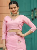 Adorable Pink Embroidered Cotton Festival Wear Saree With Blouse - Zeel Clothing