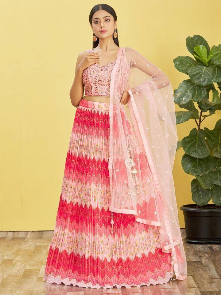 Adorable Pink Embroidered Work Chinon Traditional Lehenga Choli