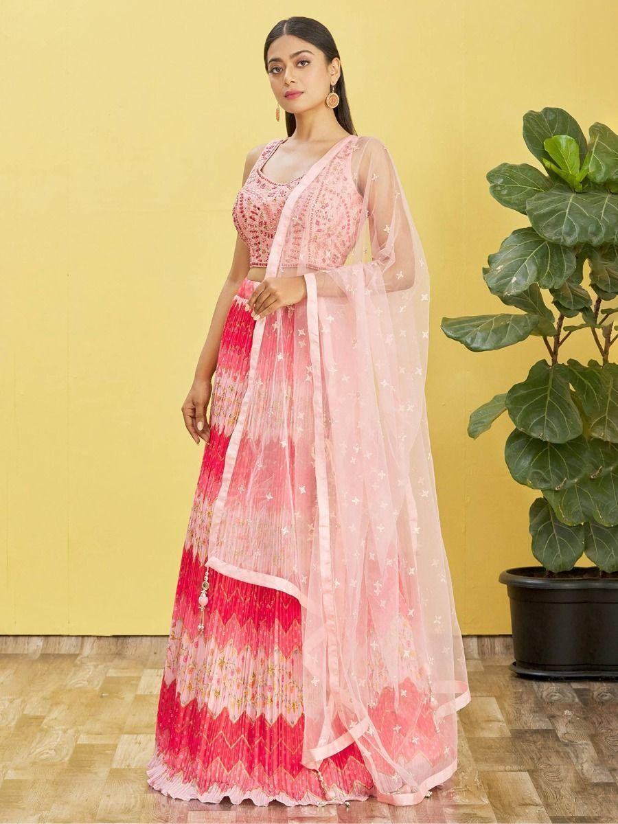Adorable Pink Embroidered Work Chinon Traditional Lehenga Choli