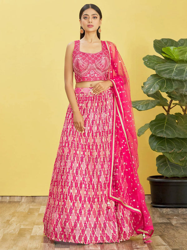 Adorable Pink Embroidered Work Chinon Wedding Lehenga Choli - Zeel Clothing