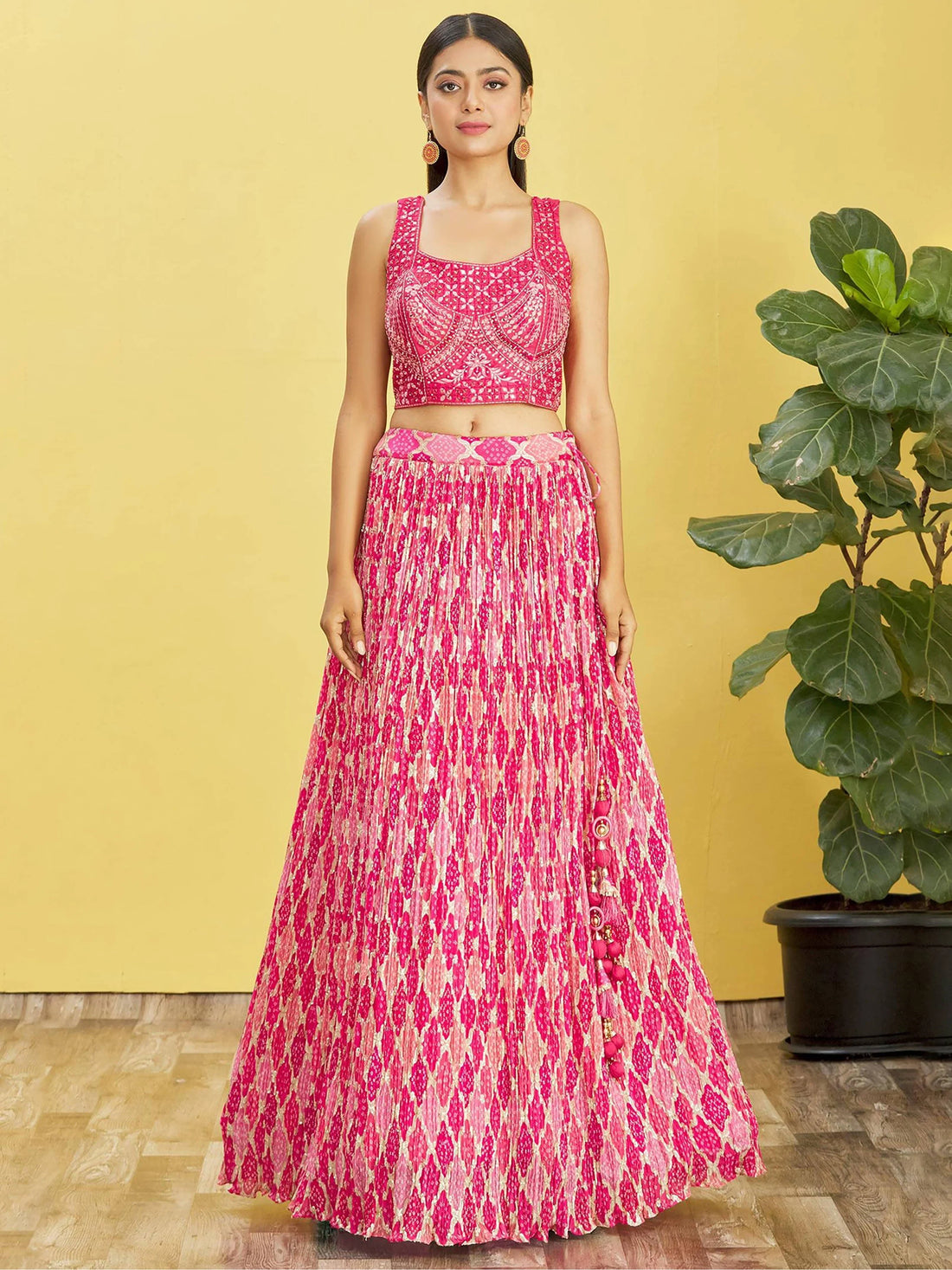Adorable Pink Embroidered Work Chinon Wedding Lehenga Choli - Zeel Clothing