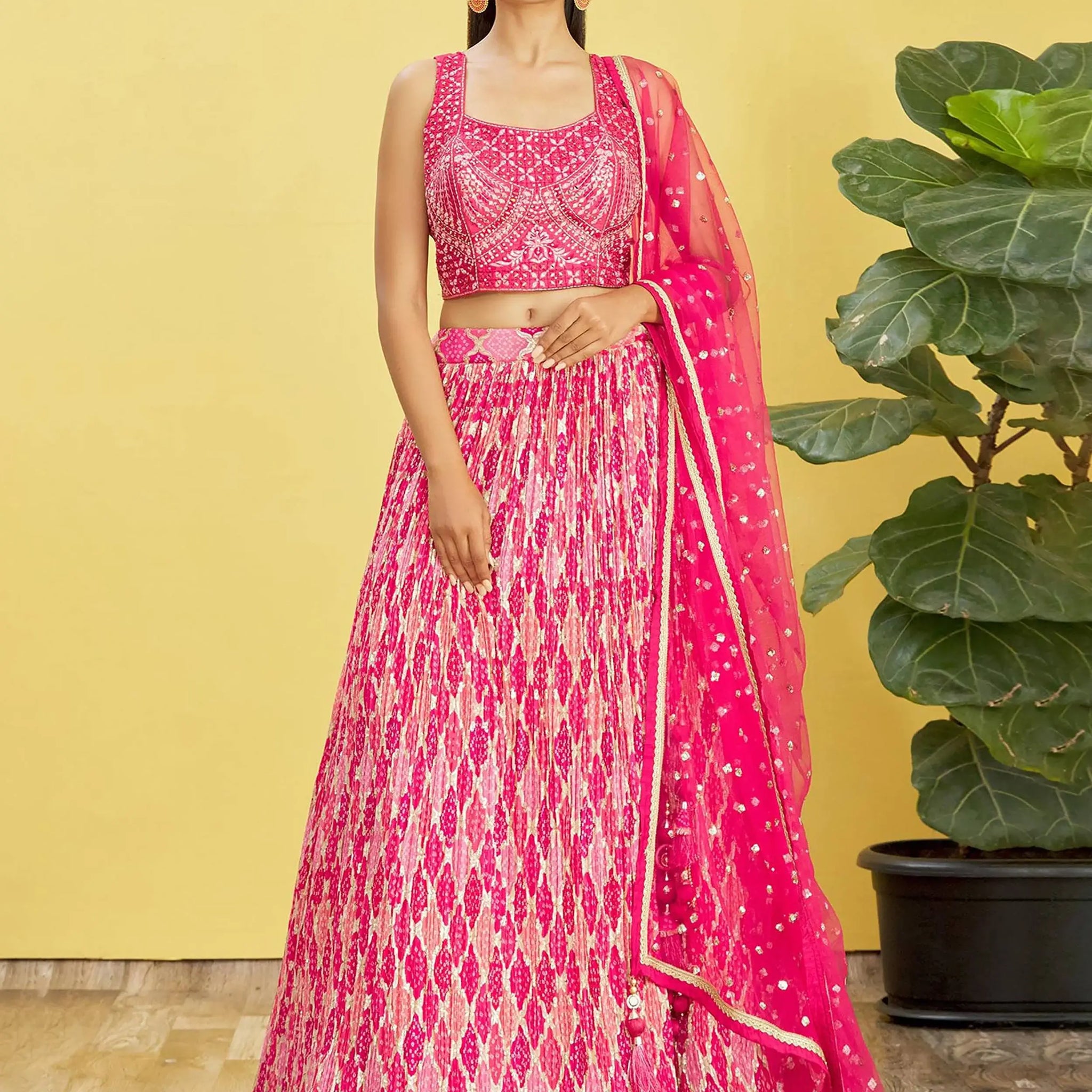 Adorable Pink Embroidered Work Chinon Wedding Lehenga Choli - Zeel Clothing