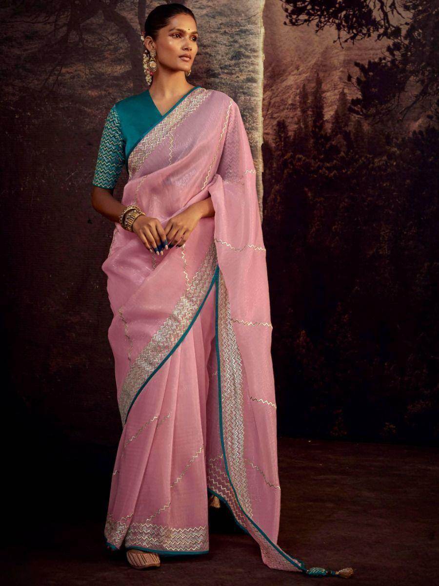 Adorable Pink Fancy Zari Work Silk Reception Wear Saree With Blouse - Zeel Clothing
