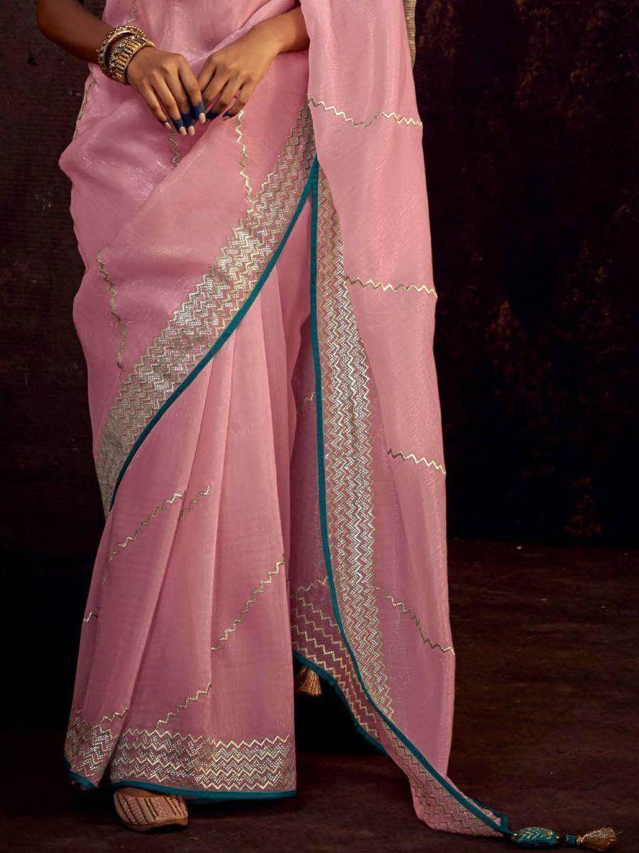 Adorable Pink Fancy Zari Work Silk Reception Wear Saree With Blouse - Zeel Clothing