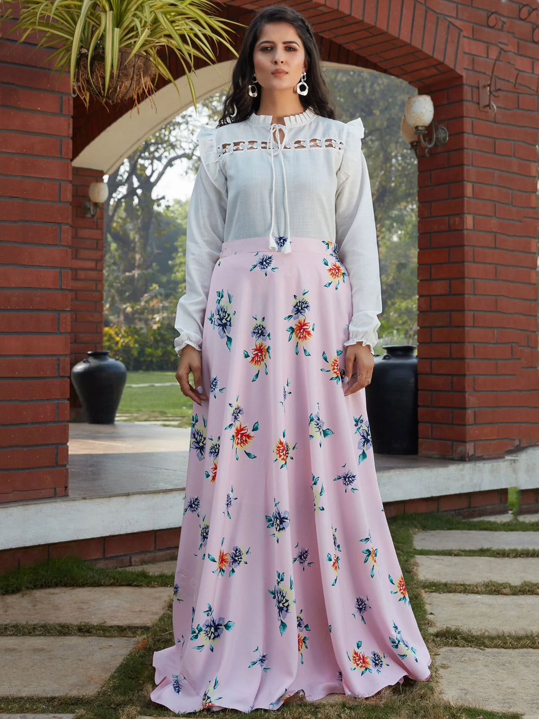 Adorable Pink Floral Printed Crepe Party Wear Crop Top Lehenga - Zeel Clothing