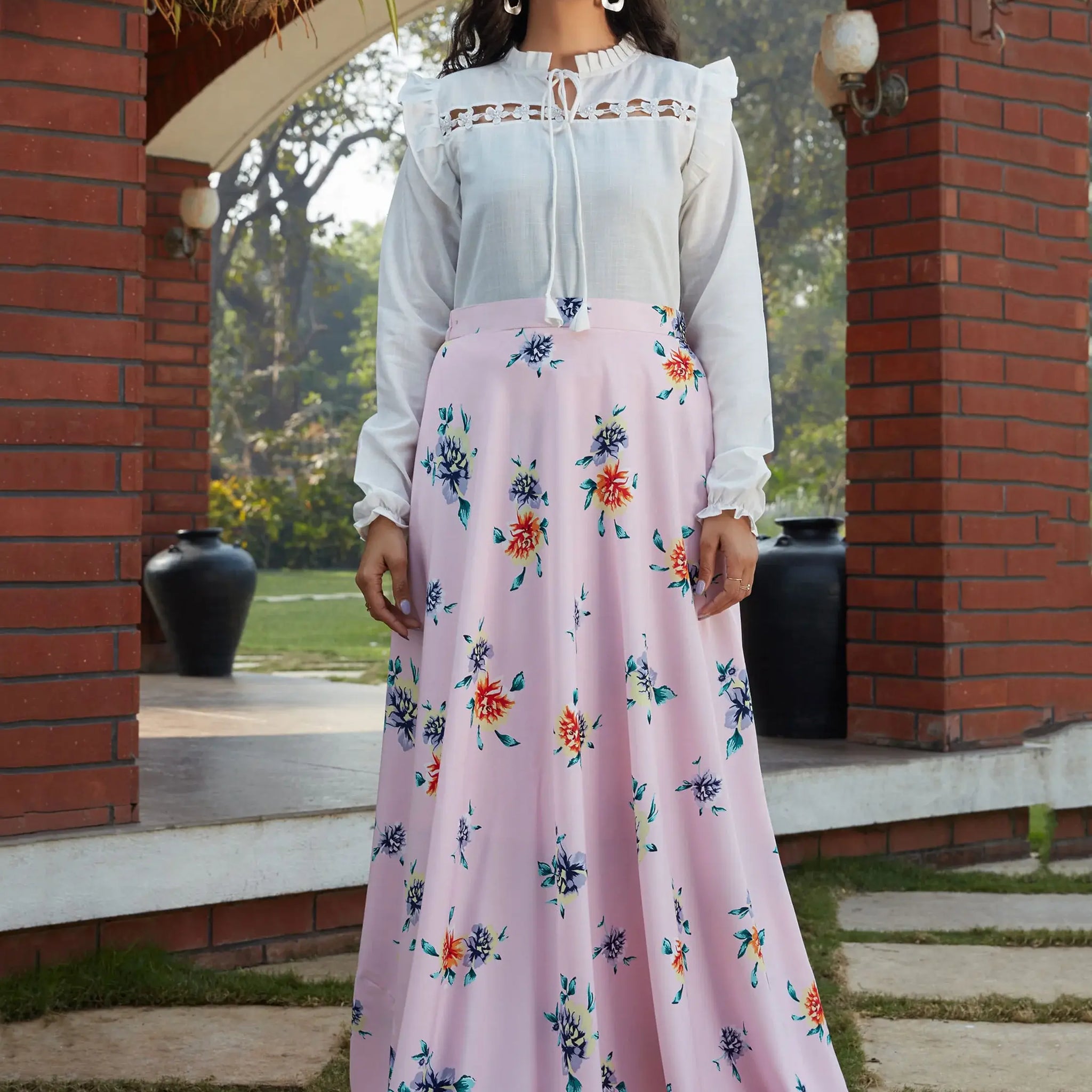 Adorable Pink Floral Printed Crepe Party Wear Crop Top Lehenga - Zeel Clothing