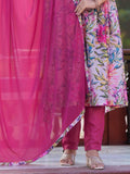 Adorable Pink Floral Printed Georgette Pant Suit With Dupatta - Zeel Clothing