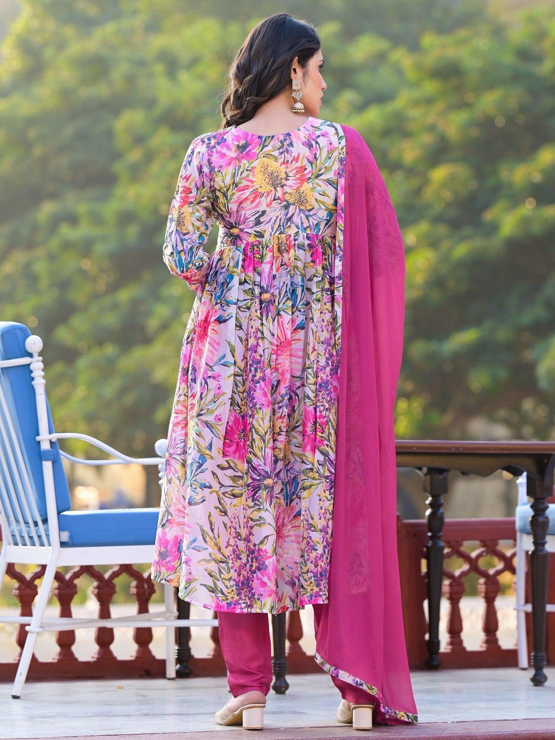Adorable Pink Floral Printed Georgette Pant Suit With Dupatta - Zeel Clothing