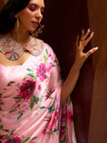 Adorable Pink Floral Printed Satin Events Wear Saree With Blouse - Zeel Clothing
