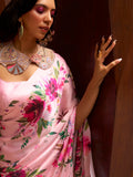 Adorable Pink Floral Printed Satin Events Wear Saree With Blouse - Zeel Clothing