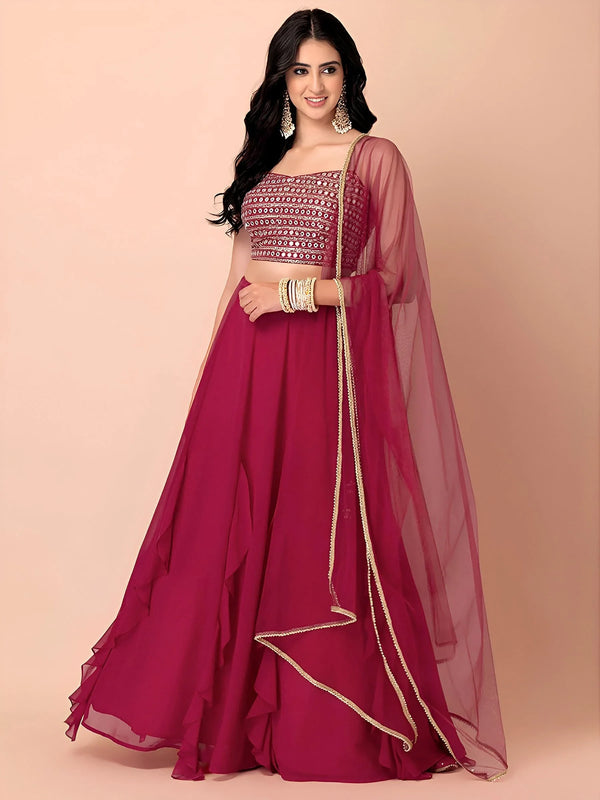 Adorable Pink Georgette Engagement Wear Lehenga Choli With Dupatta
