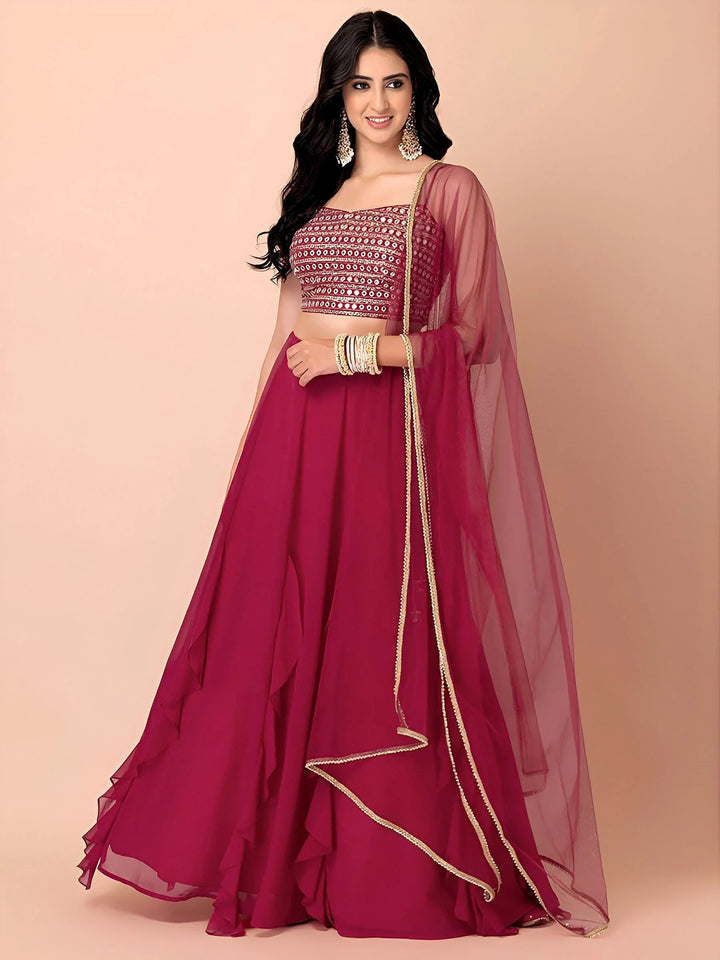 Adorable Pink Georgette Engagement Wear Lehenga Choli With Dupatta