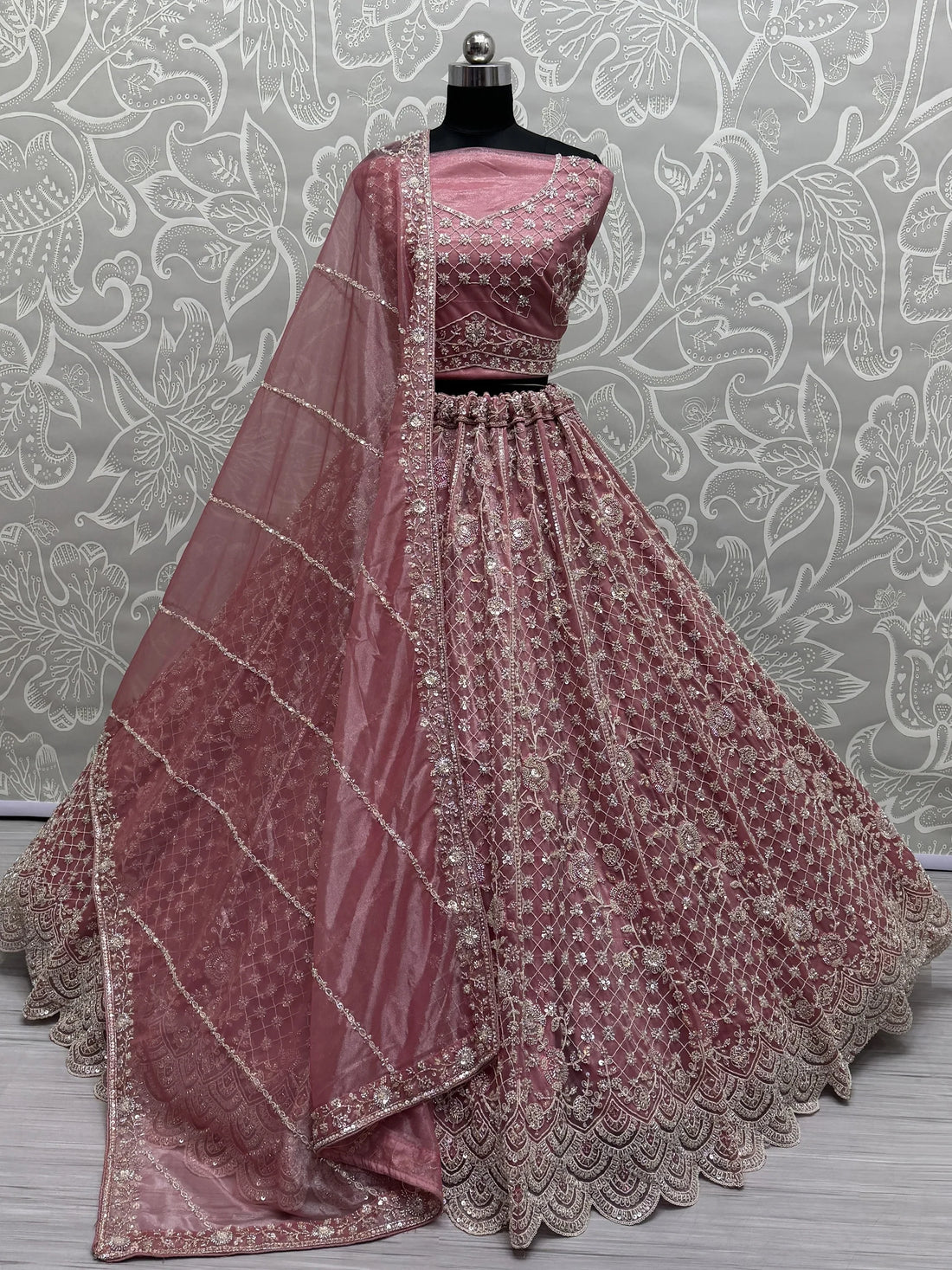 Adorable Pink Hand Work Net Bridal Wear Lehenga Choli With Dupatta - Zeel Clothing
