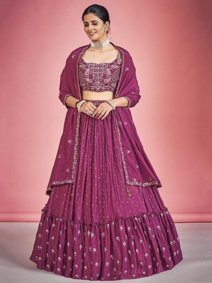 Adorable Pink Mirror Work Georgette Wedding Wear Lehenga Choli