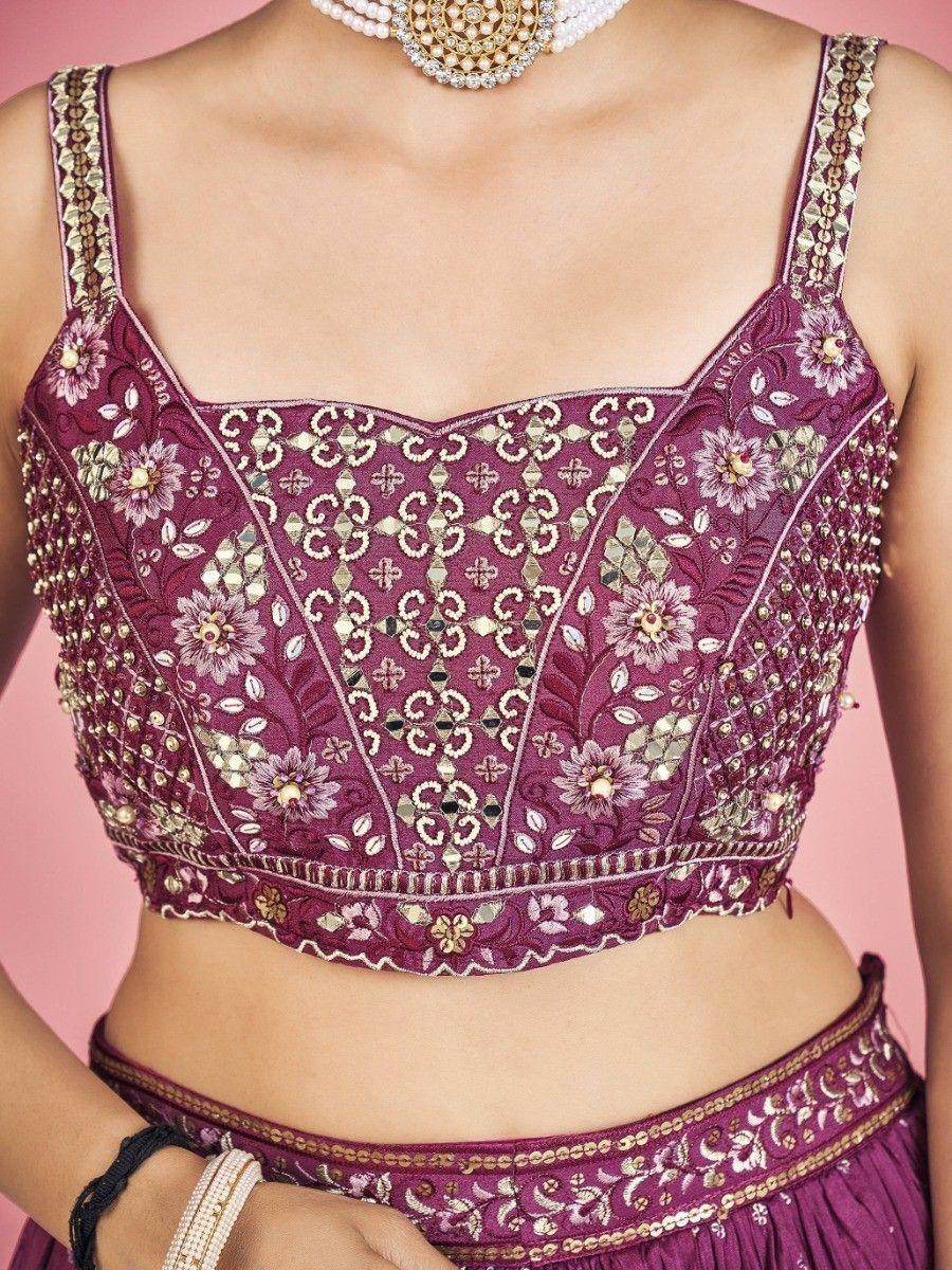 Adorable Pink Mirror Work Georgette Wedding Wear Lehenga Choli - Zeel Clothing
